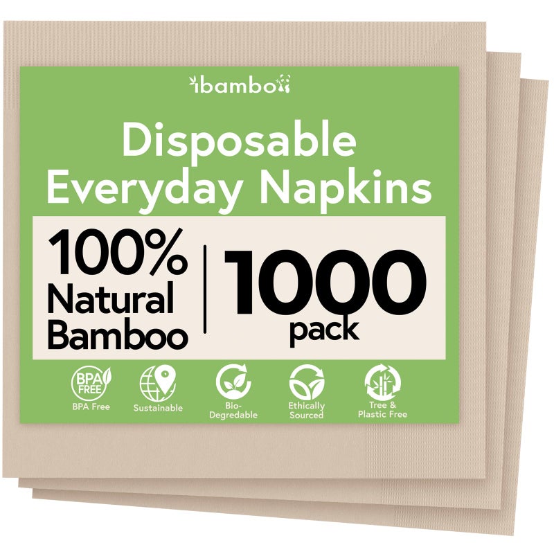Ibambo Everyday 100 Bamboo Compostable Napkins Disposable 1000Pack Brown Disposable Napkins for Lunch Dinner Events Entertaining 2Ply FSC Certified Bamboo Paper Towels 65 x 65 Inch
